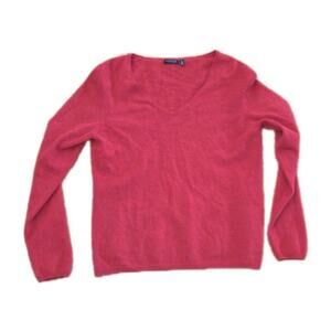Madison Womens Size Large 100% Cashmere Sweater V-Neck Pink/Red Classy Chic Core